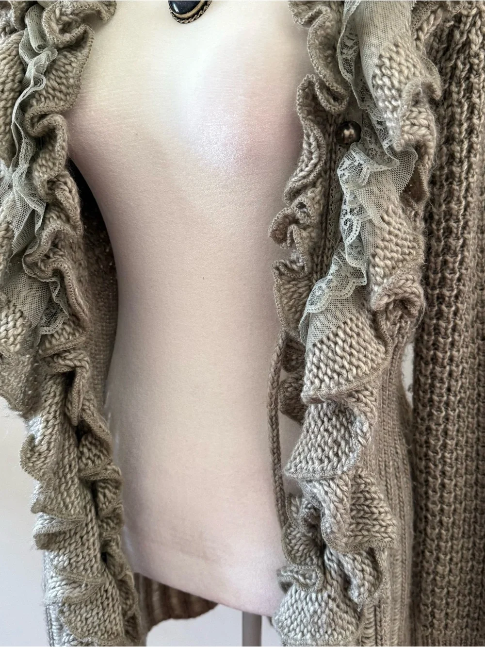 verty Ruffled Open-Front Knit Cardigan - Gray - Picture 4 of 6